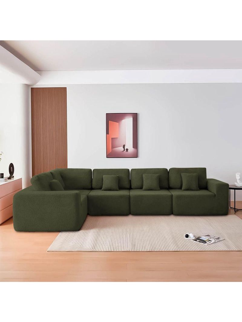 Kit Sofá Modular 5 Lugares Moderno Curvo Orgânico Adapt Linho - Amarena Móveis Verde