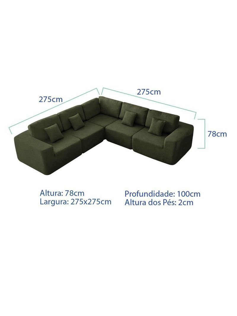 Kit Sofá Modular 5 Lugares Moderno Curvo Orgânico Adapt Linho - Amarena Móveis Verde