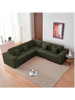 Kit Sofá Modular 5 Lugares Moderno Curvo Orgânico Adapt Linho - Amarena Móveis Verde