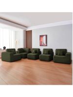 Kit Sofá Modular 5 Lugares Moderno Curvo Orgânico Adapt Linho - Amarena Móveis Verde