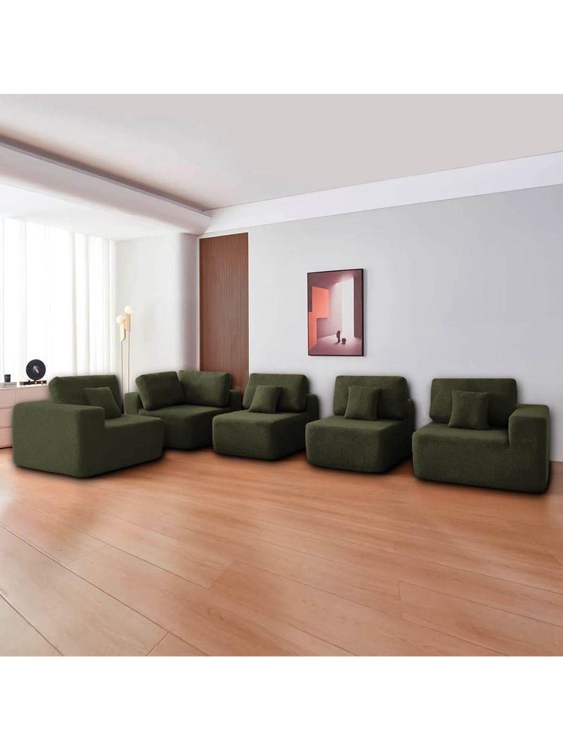 Kit Sofá Modular 5 Lugares Moderno Curvo Orgânico Adapt Linho - Amarena Móveis Verde