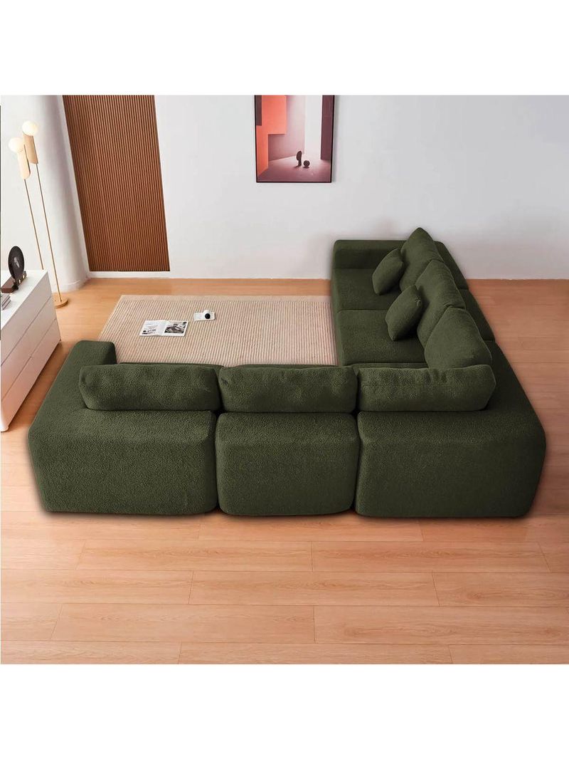 Kit Sofá Modular 5 Lugares Moderno Curvo Orgânico Adapt Linho - Amarena Móveis Verde