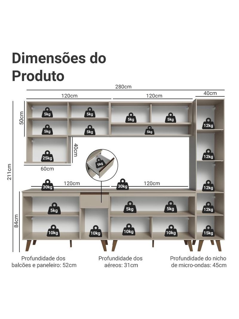 Armário de cozinha completa 280 cm  nice madesa 02