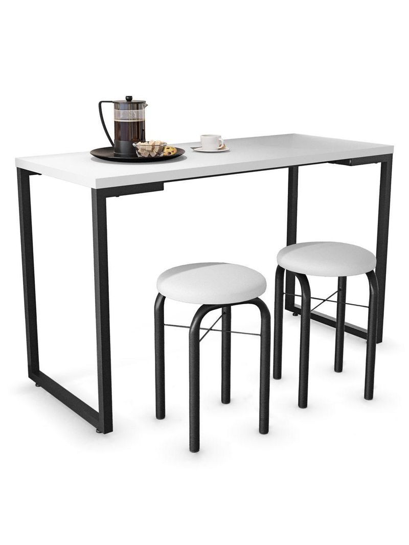 Mesa De Cozinha Bistrô Porto Branco 120cm Com 2 Banquetas Industriais Maviê Branco/preto - Mpozenato