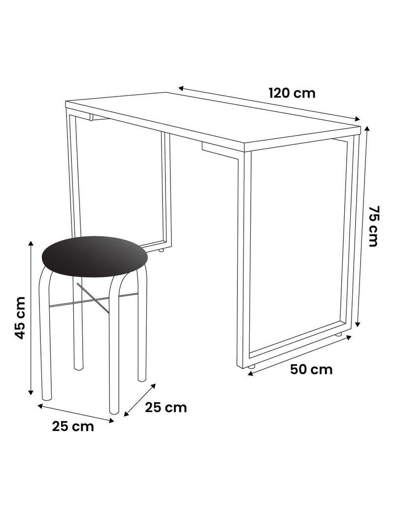Mesa De Cozinha Bistrô Porto Branco 120cm Com 2 Banquetas Industriais Maviê Branco/preto - Mpozenato