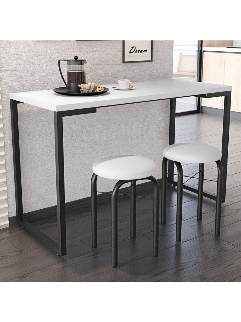 Mesa De Cozinha Bistrô Porto Branco 120cm Com 2 Banquetas Industriais Maviê Branco/preto - Mpozenato