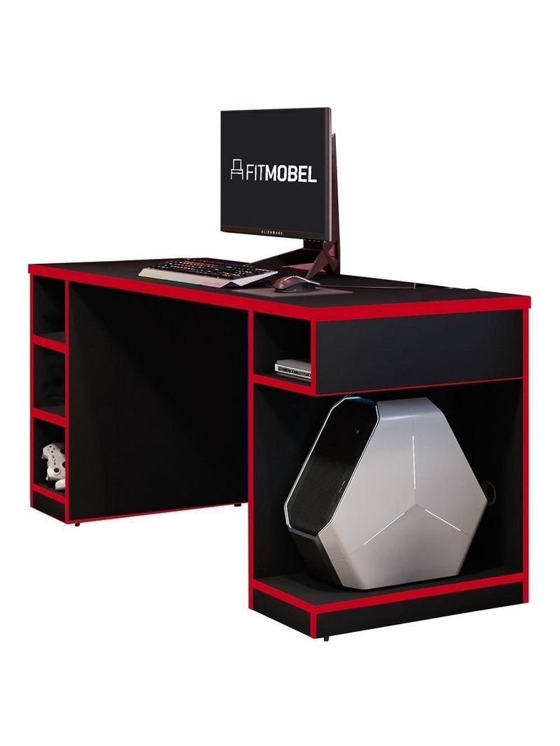 Mesa Para Computador Notebook Gamer Pro Preto-vermelho - Fit Mobel