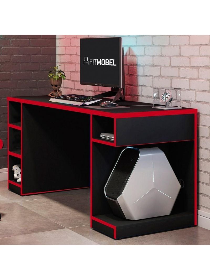 Mesa Para Computador Notebook Gamer Pro Preto-vermelho - Fit Mobel
