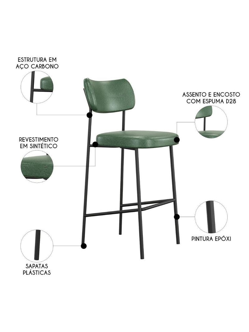 Banqueta Alta Bar Estofada Kit 2 Milli Sintético Verde A14 - Mpozenato