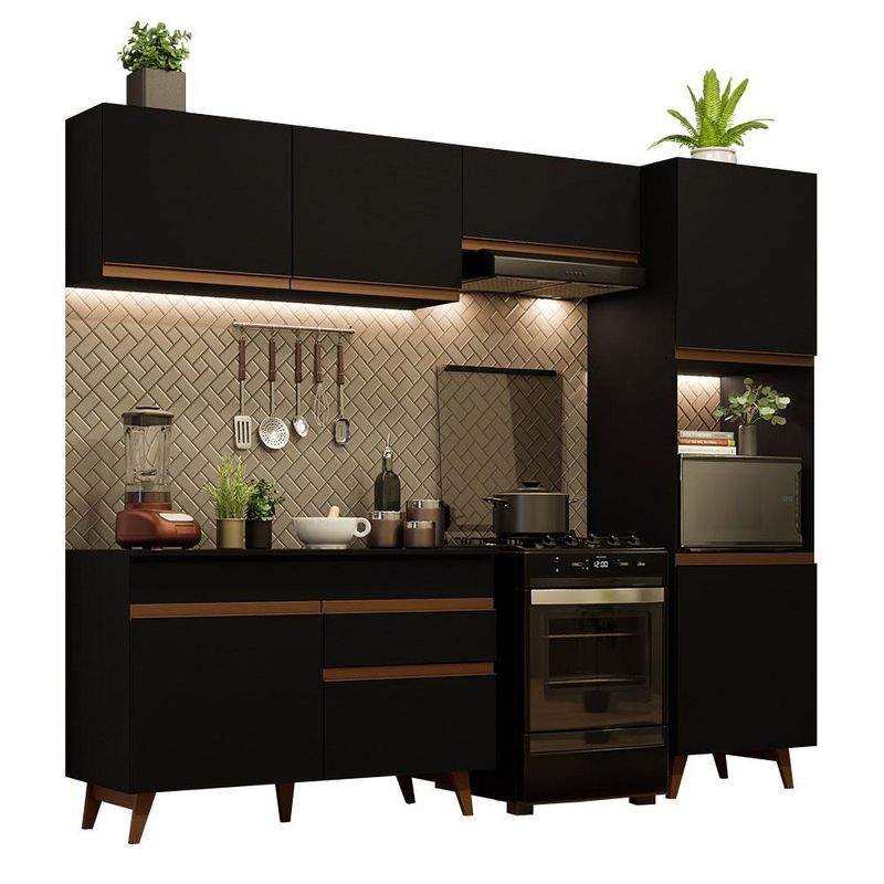 Armário de cozinha completa 250cm preto reims madesa 06