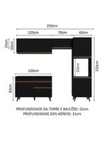 Armário de cozinha completa 250cm preto reims madesa 06