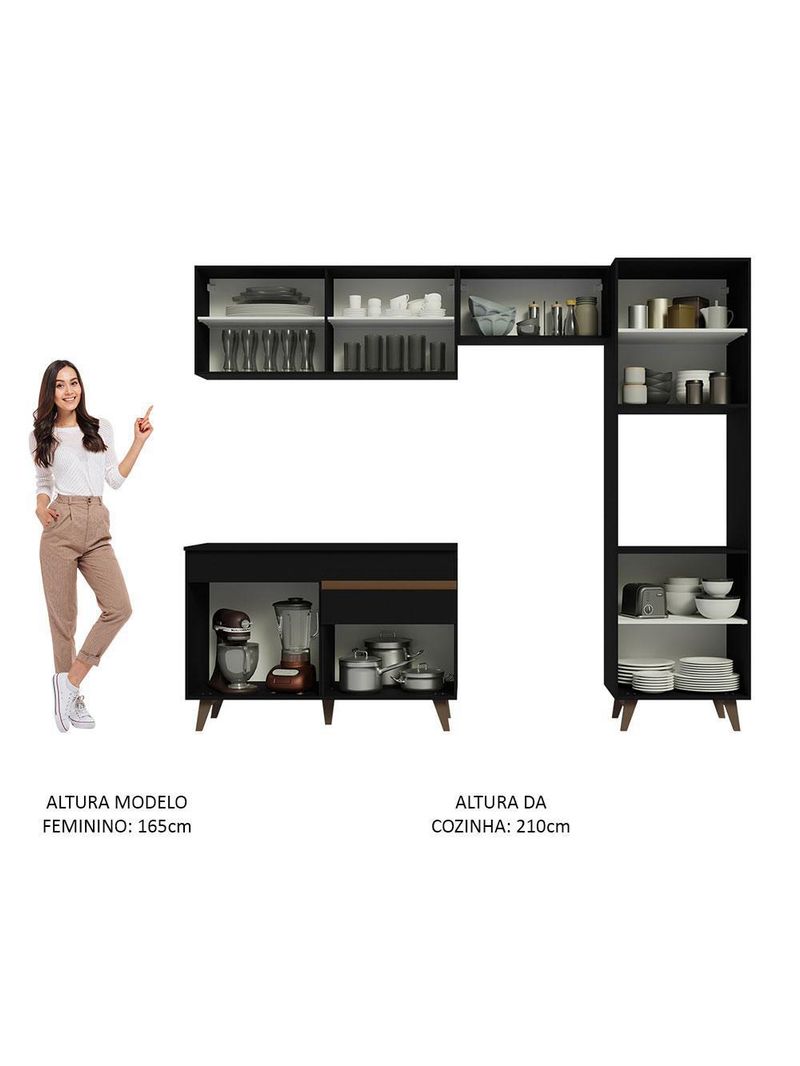 Armário de cozinha completa 250cm preto reims madesa 06