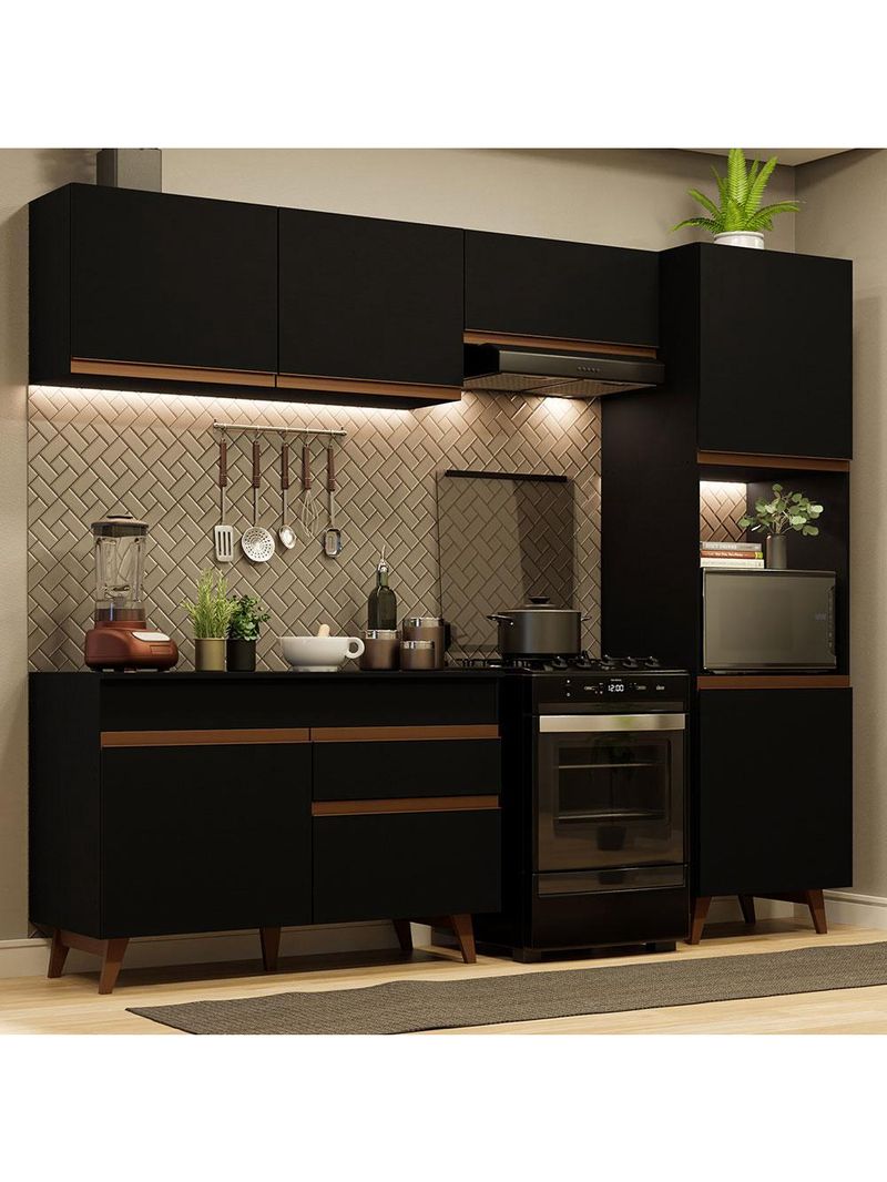 Armário de cozinha completa 250cm preto reims madesa 06