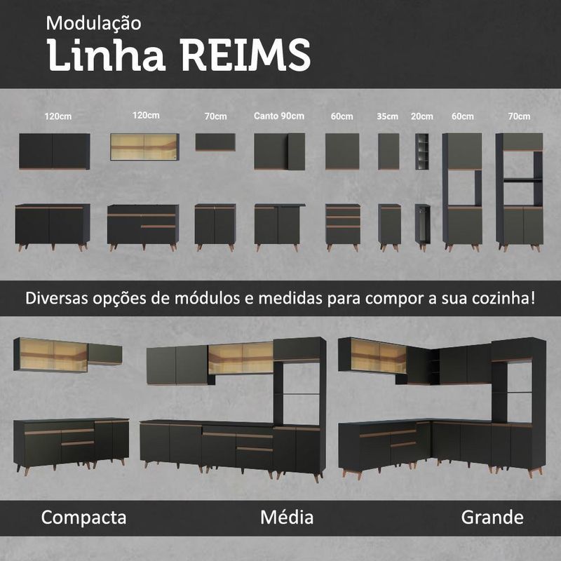 Armário de cozinha completa 250cm preto reims madesa 06