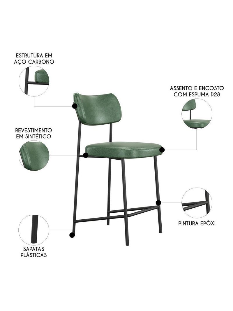 Banqueta Cozinha Média Kit 8 Milli Sintético Verde A14 - Mpozenato