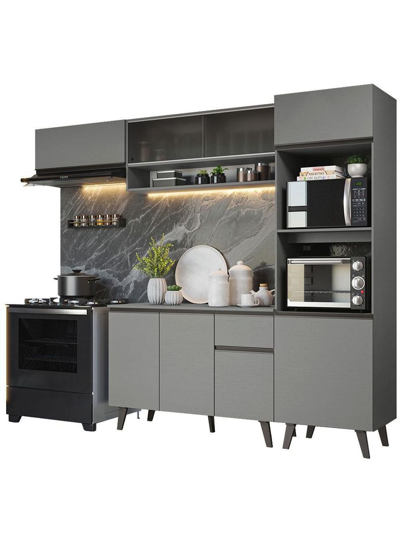 Armário de cozinha completa 260cm cinza nice madesa 04