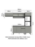 Armário de cozinha completa 260cm cinza nice madesa 04