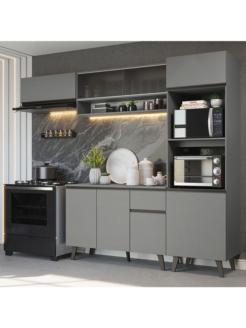 Armário de cozinha completa 260cm cinza nice madesa 04