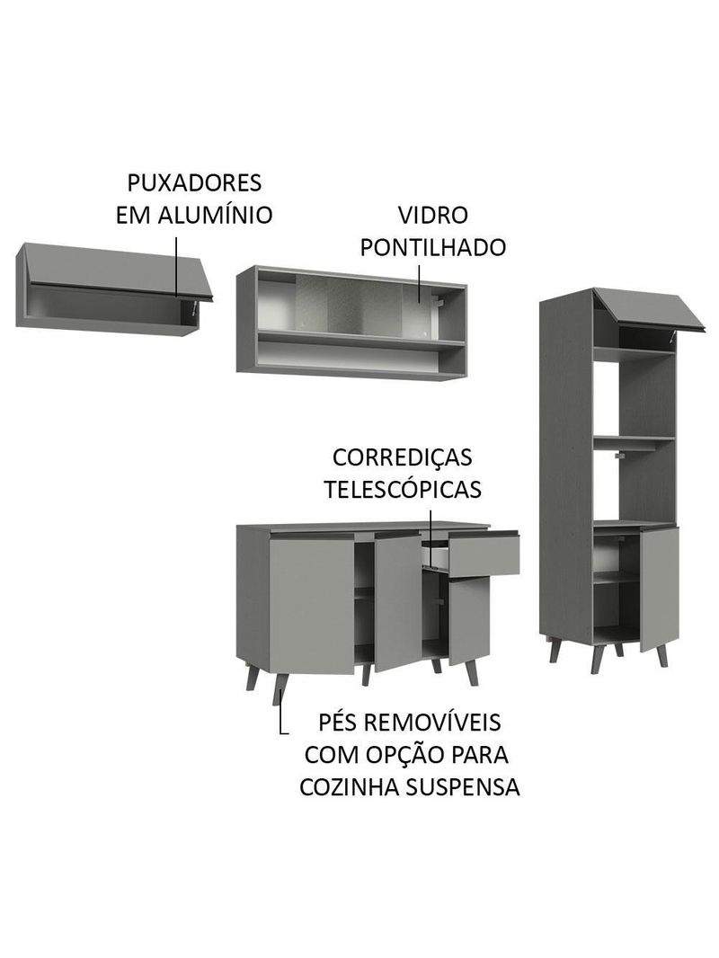 Armário de cozinha completa 260cm cinza nice madesa 04