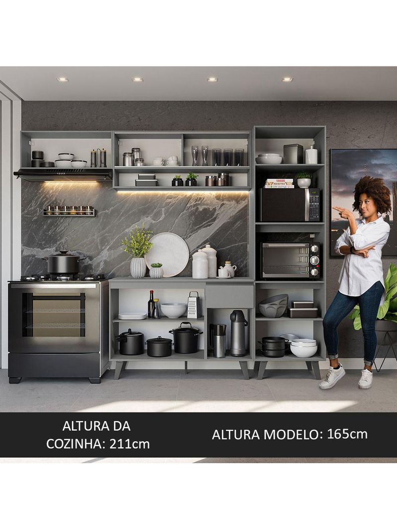 Armário de cozinha completa 260cm cinza nice madesa 04