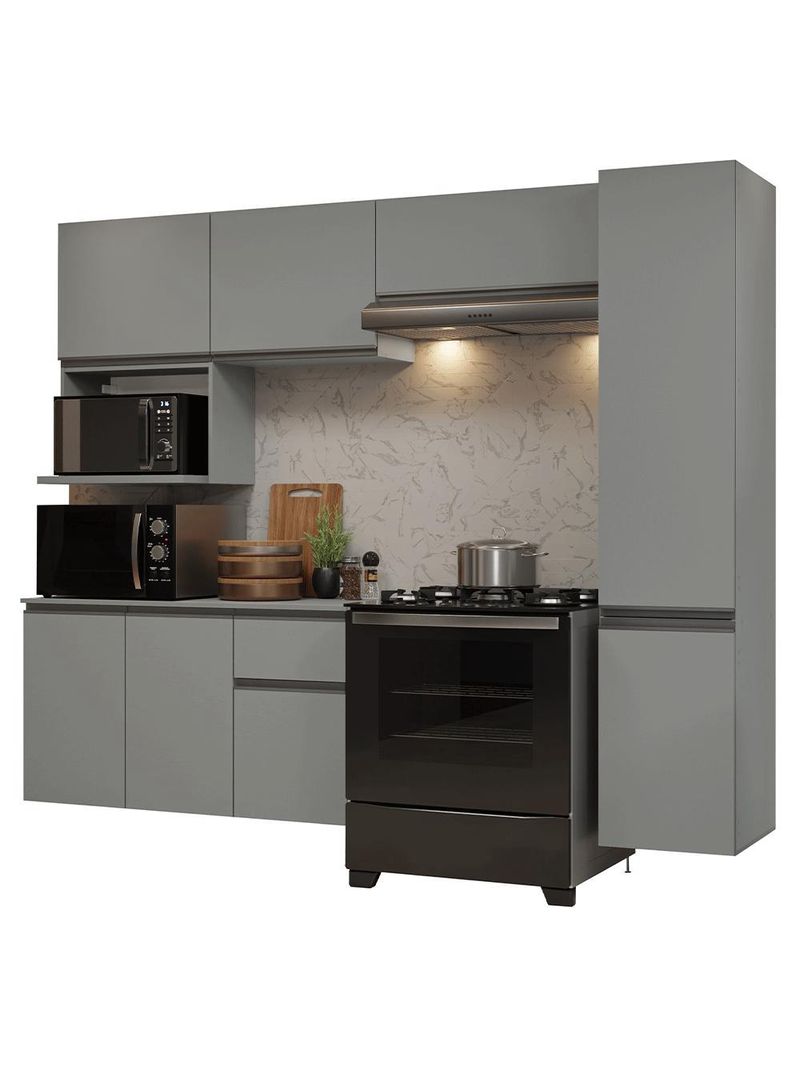 Armário de cozinha completa 240 cm suspensa cinza nice madesa 09
