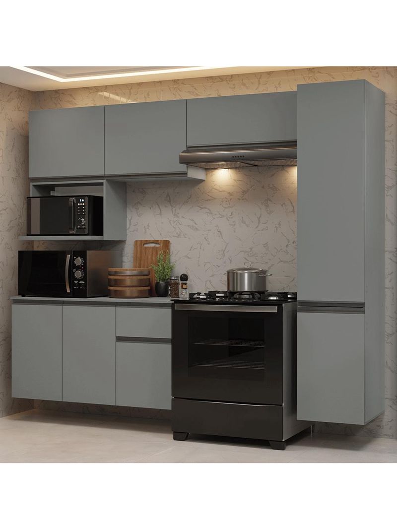 Armário de cozinha completa 240 cm suspensa cinza nice madesa 09