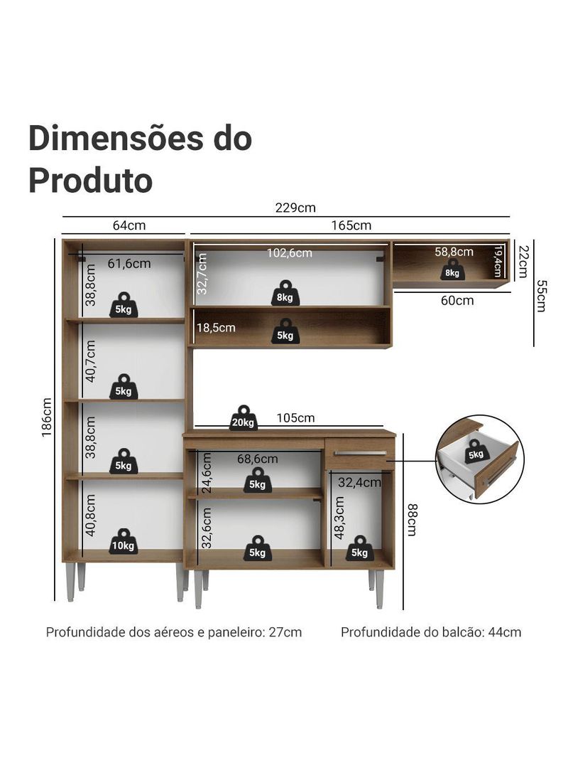 Armário de cozinha completa 229cm emilly madesa 016