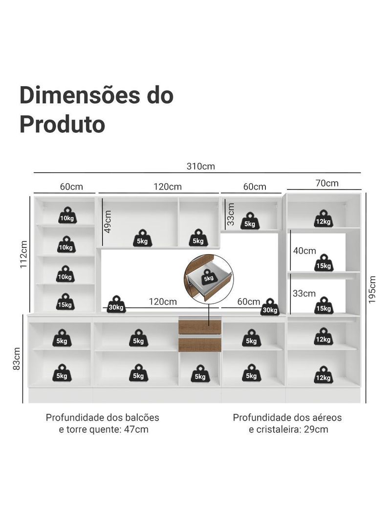 Armário de cozinha completa 100% mdf 310 cm smart madesa 03