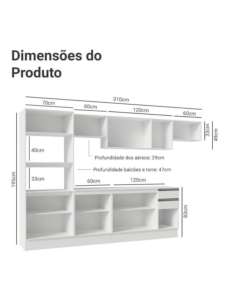 Armário de cozinha completa 100% mdf 310 cm smart 02