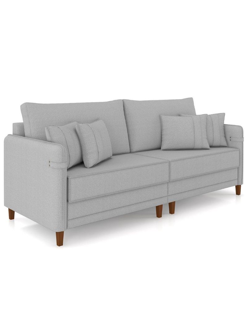 Sofá 3 Lugares Living 192cm Pé Madeira Zoe Boucle Cinza Z08 - Mpozenato