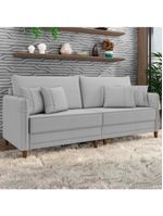Sofá 3 Lugares Living 192cm Pé Madeira Zoe Boucle Cinza Z08 - Mpozenato