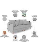 Sofá 3 Lugares Living 192cm Pé Madeira Zoe Boucle Cinza Z08 - Mpozenato