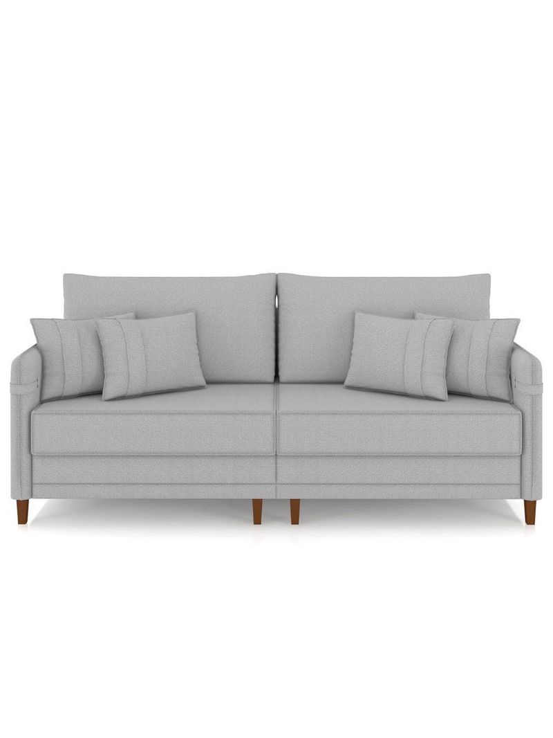 Sofá 3 Lugares Living 192cm Pé Madeira Zoe Boucle Cinza Z08 - Mpozenato