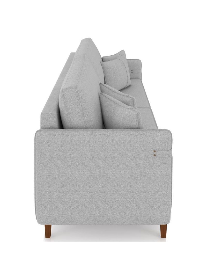 Sofá 3 Lugares Living 192cm Pé Madeira Zoe Boucle Cinza Z08 - Mpozenato