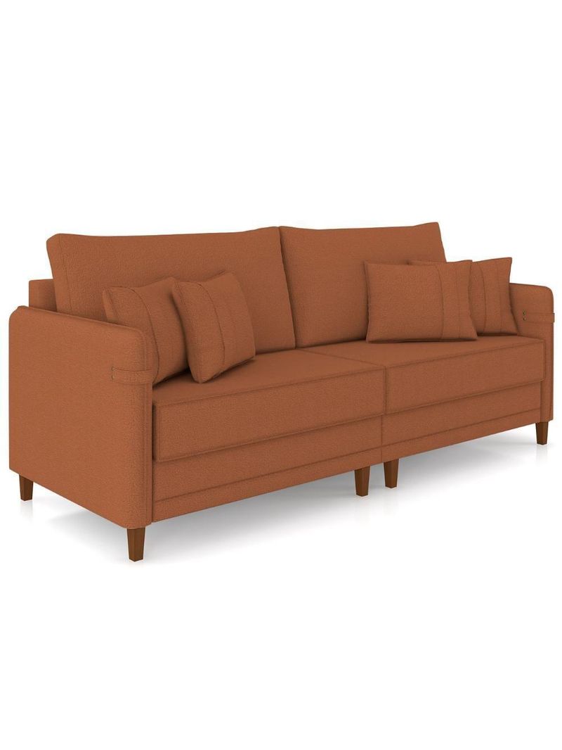 Sofá 3 Lugares Living 212cm Pé Madeira Zoe Boucle Terracota Z08 - Mpozenato