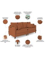 Sofá 3 Lugares Living 212cm Pé Madeira Zoe Boucle Terracota Z08 - Mpozenato