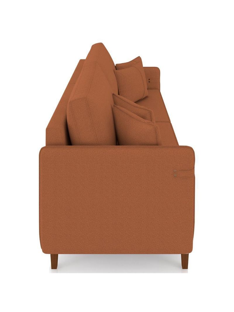 Sofá 3 Lugares Living 212cm Pé Madeira Zoe Boucle Terracota Z08 - Mpozenato