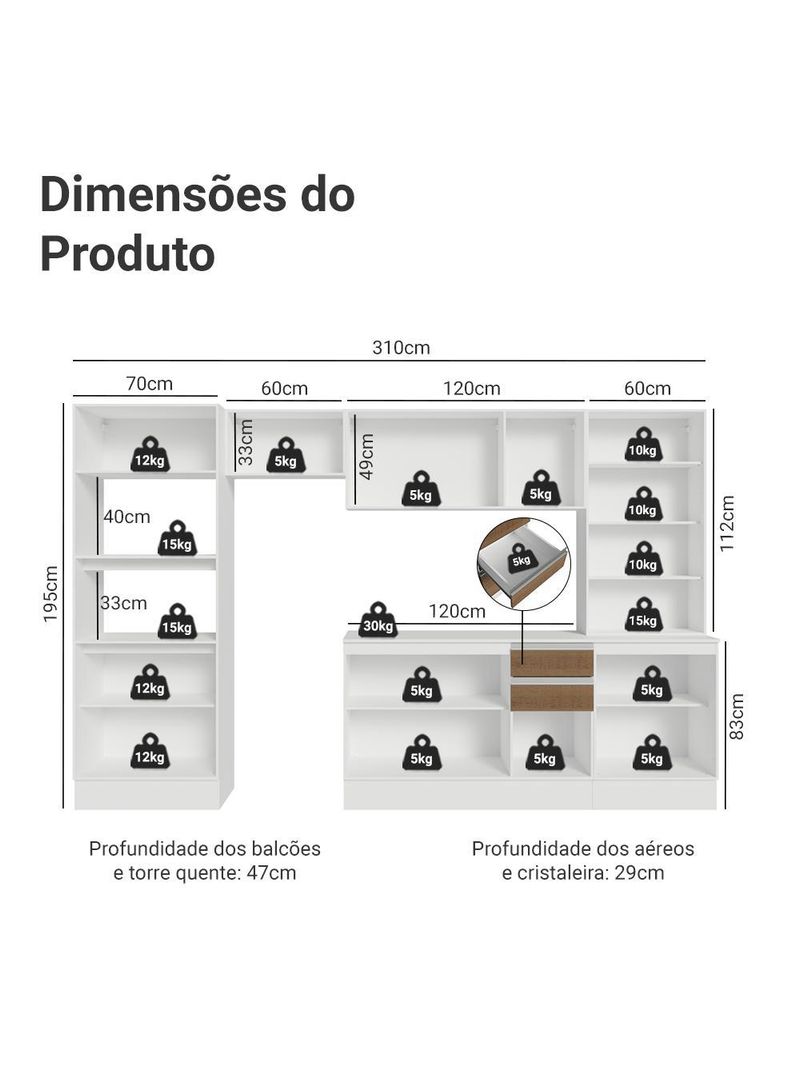 Armário de cozinha completa 100% mdf 310 cm smart madesa 04