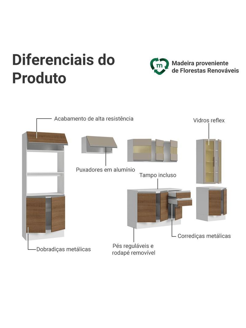 Armário de cozinha completa 100% mdf 310 cm smart madesa 04