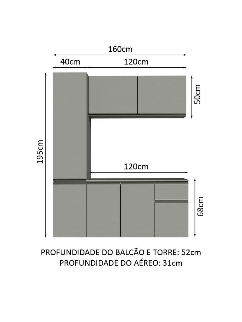 Armário de cozinha compacta suspenso 160cm cinza nice madesa 02
