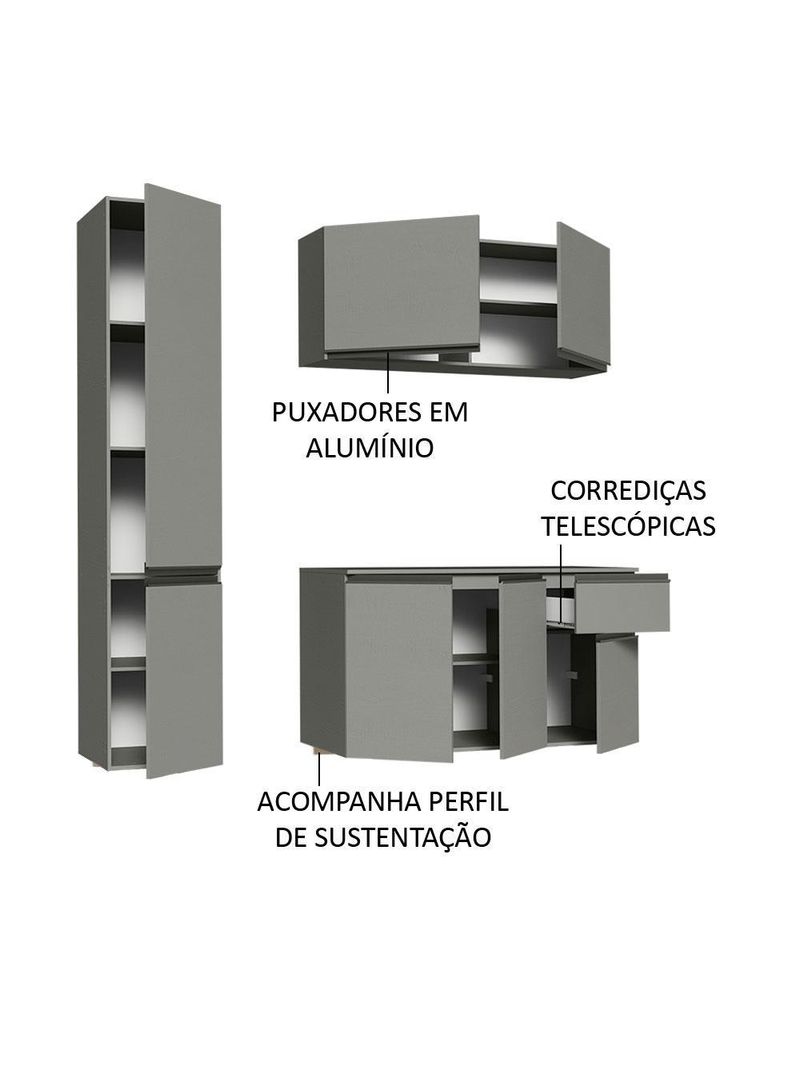 Armário de cozinha compacta suspenso 160cm cinza nice madesa 02