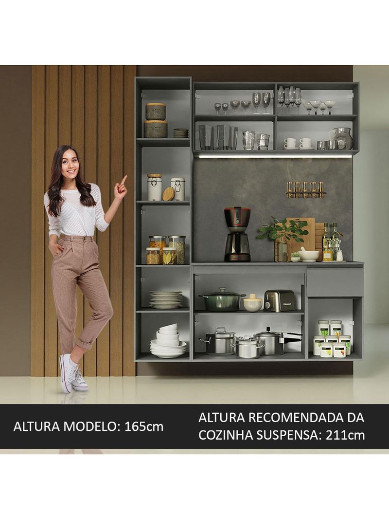 Armário de cozinha compacta suspenso 160cm cinza nice madesa 02