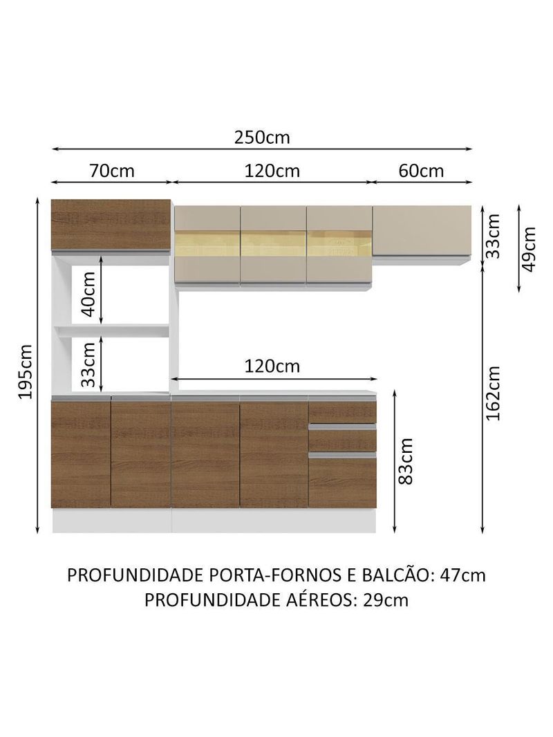 Armário de cozinha completa 100% mdf 250cm smart madesa 03