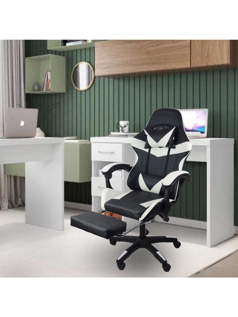 Cadeira Gamer Stillus Ergonômica Com Apoio Para Os Pés Preto E Branco