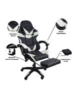 Cadeira Gamer Stillus Ergonômica Com Apoio Para Os Pés Preto E Branco