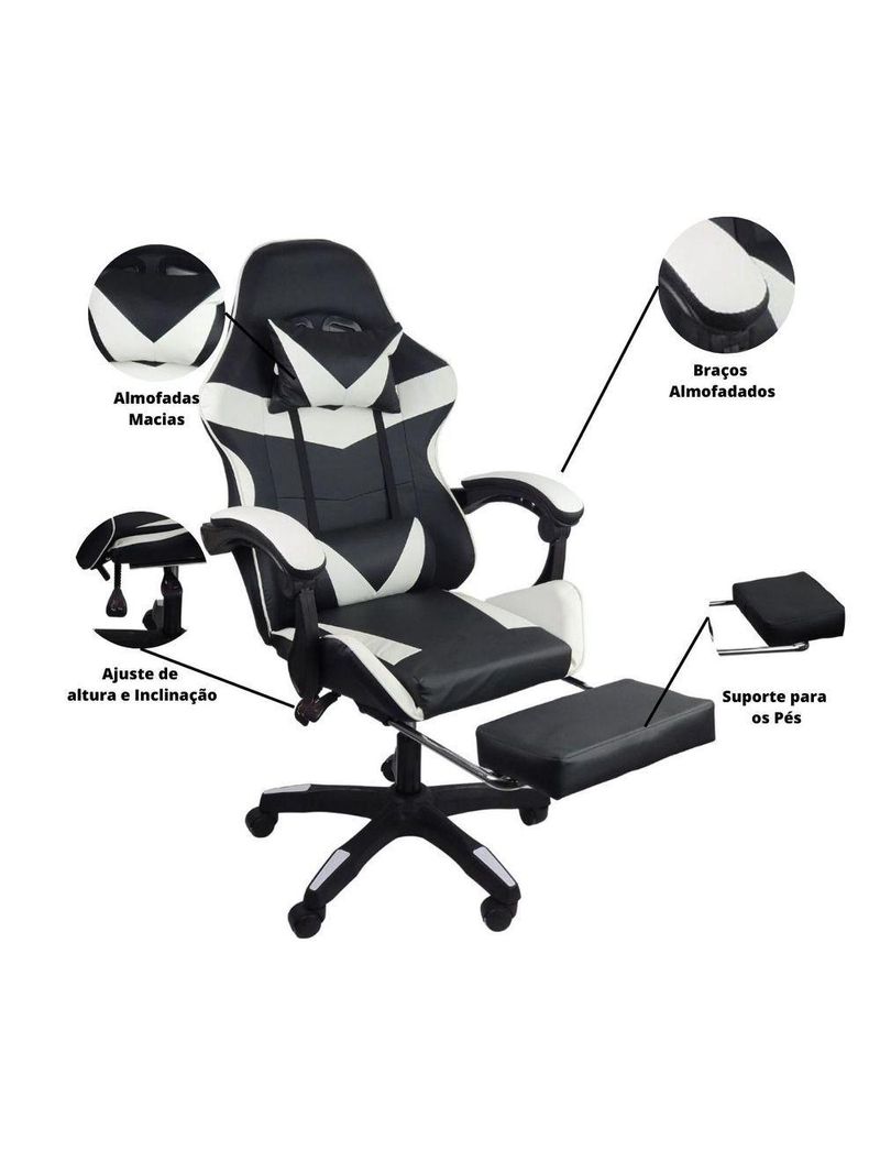Cadeira Gamer Stillus Ergonômica Com Apoio Para Os Pés Preto E Branco