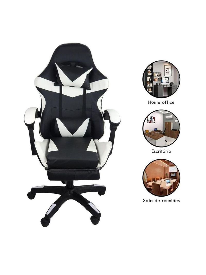 Cadeira Gamer Stillus Ergonômica Com Apoio Para Os Pés Preto E Branco