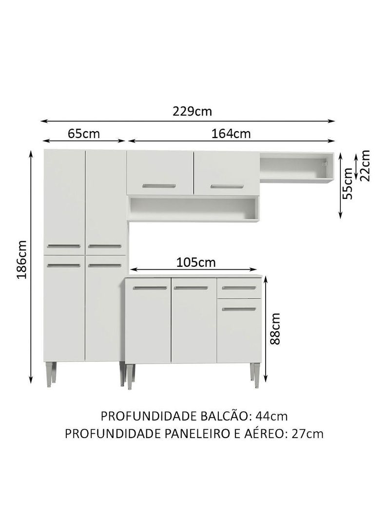 Armário de cozinha compacta branco emilly top madesa