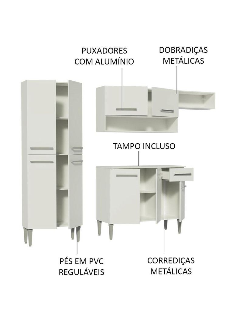 Armário de cozinha compacta branco emilly top madesa