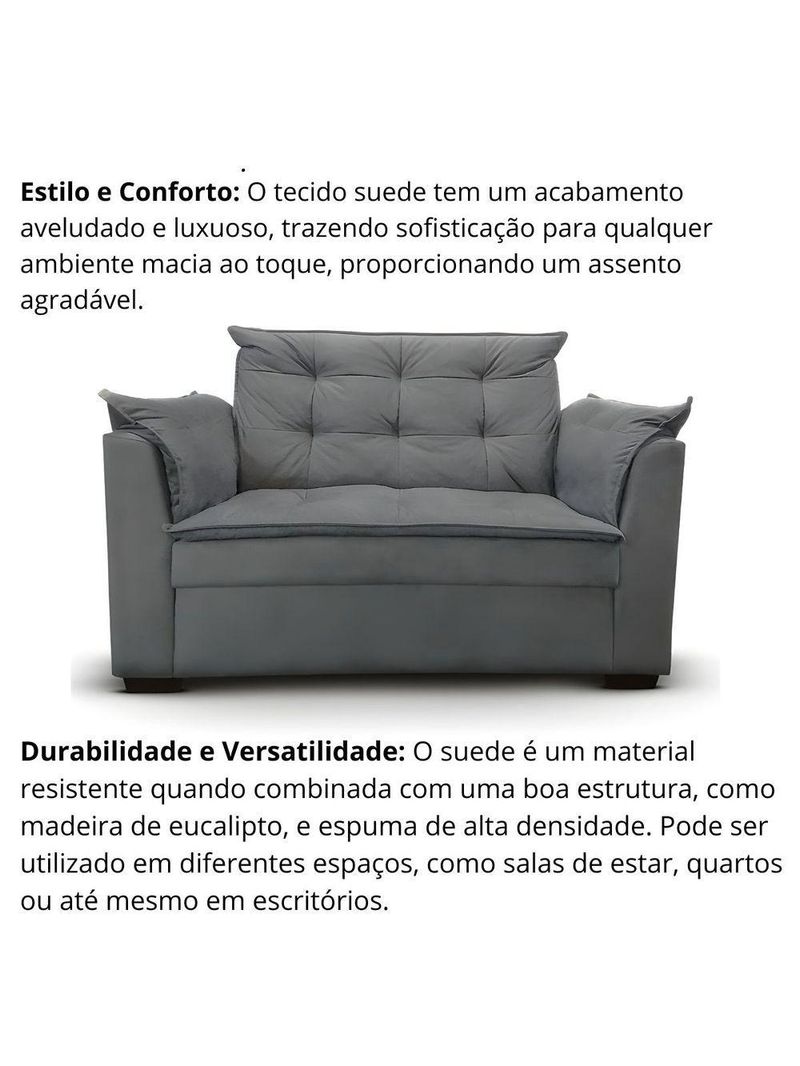 Sofá 2 Lugares Para Sala Moderno Confortável Alicia Suede cinza